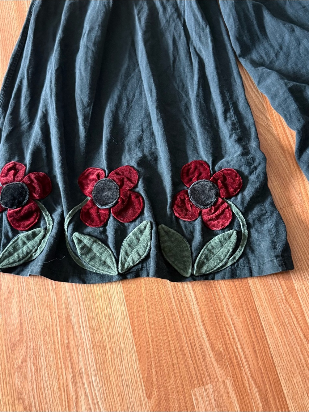 Handmade Women’s Wide-Leg Floral Embroidered Pants - Black - Picture 4 of 5